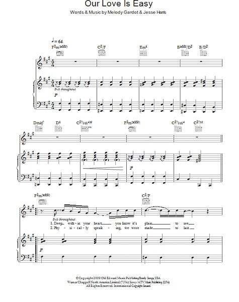 open zoom image for Our Love Is Easy - Piano/Vocal/Guitar, New, Main