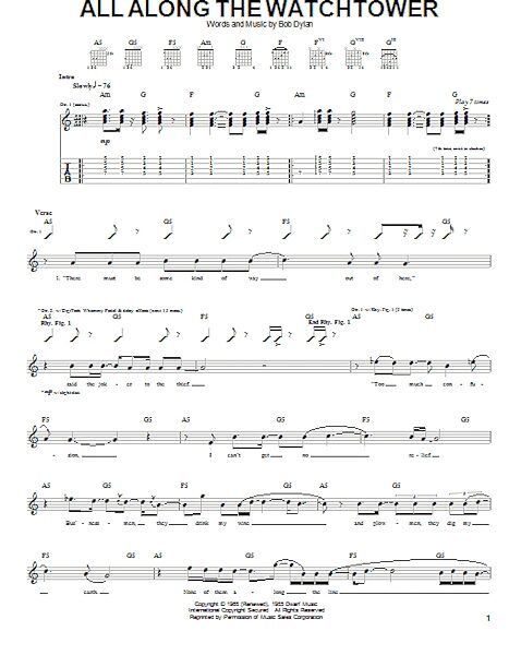 open zoom image for All Along The Watchtower - Guitar TAB, New, Main