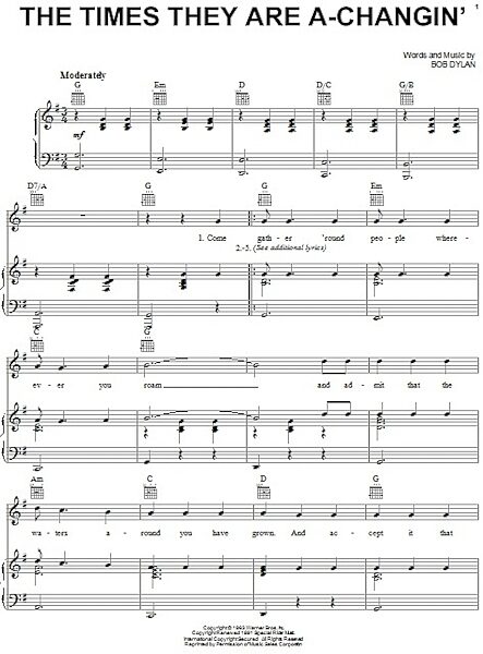 open zoom image for The Times They Are A-Changin' - Piano/Vocal/Guitar, New, Main