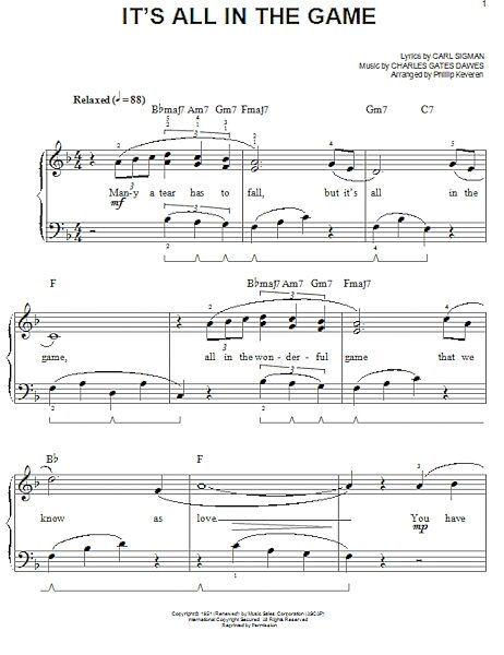 open zoom image for It's All In The Game - Easy Piano, New, Main