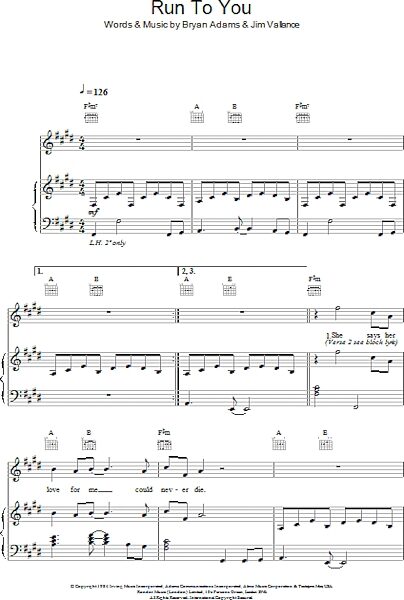 open zoom image for Run To You - Piano/Vocal/Guitar, New, Main