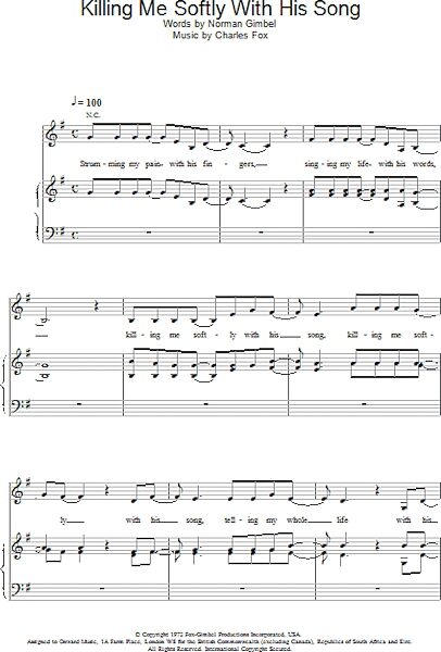 open zoom image for Killing Me Softly With His Song - Piano/Vocal/Guitar, New, Main