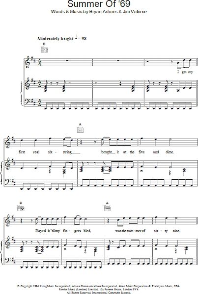 open zoom image for Summer Of '69 - Piano/Vocal/Guitar, New, Main