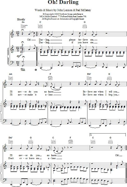 open zoom image for Oh Darling - Piano/Vocal/Guitar, New, Main