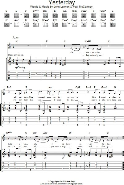 open zoom image for Yesterday - Guitar TAB, New, Main
