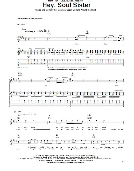 open zoom image for Hey, Soul Sister - Guitar TAB, New, Main