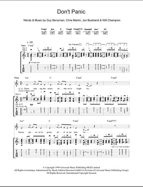 open zoom image for Don't Panic - Guitar TAB, New, Main