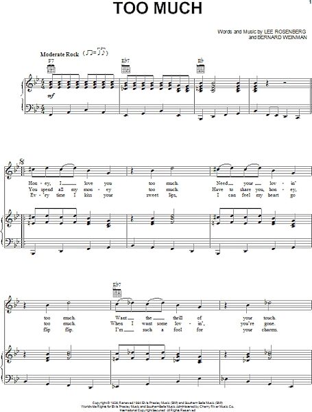open zoom image for Too Much - Piano/Vocal/Guitar, New, Main