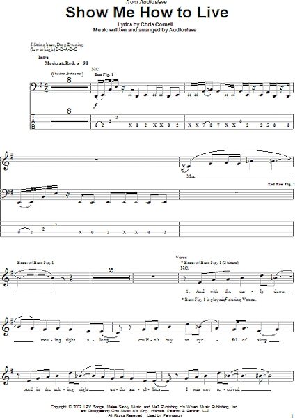 open zoom image for Show Me How To Live - Bass Tab, New, Main