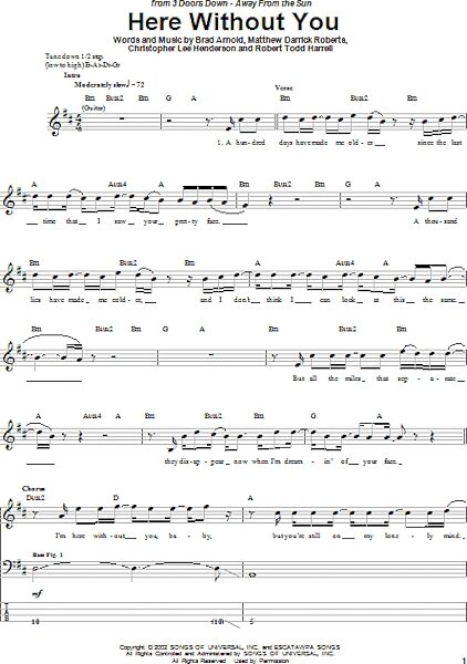open zoom image for Here Without You - Bass Tab, New, Main