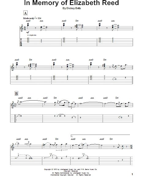 open zoom image for In Memory Of Elizabeth Reed - Guitar Tab Play-Along, New, Main