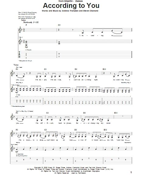 open zoom image for According To You - Guitar TAB, New, Main