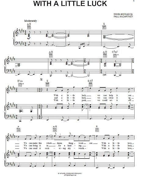 open zoom image for With A Little Luck - Piano/Vocal/Guitar, New, Main
