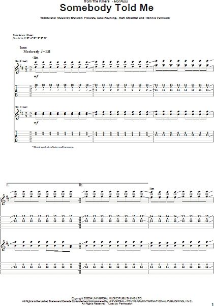 open zoom image for Somebody Told Me - Guitar TAB, New, Main