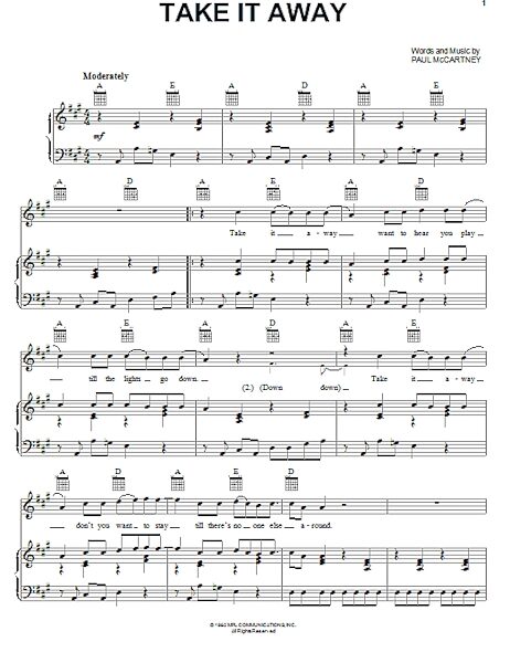 open zoom image for Take It Away - Piano/Vocal/Guitar, New, Main
