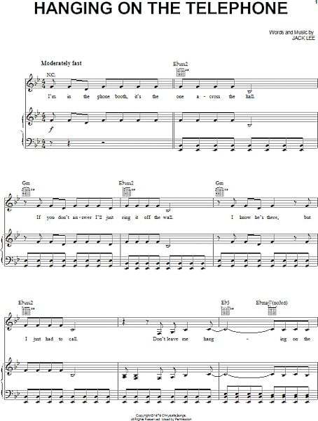 open zoom image for Hanging On The Telephone - Piano/Vocal/Guitar, New, Main