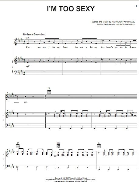 open zoom image for I'm Too Sexy - Piano/Vocal/Guitar, New, Main
