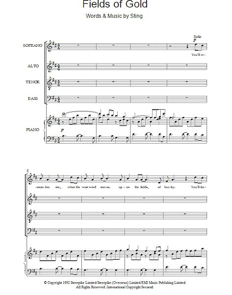 open zoom image for Fields Of Gold - Choral, New, Main