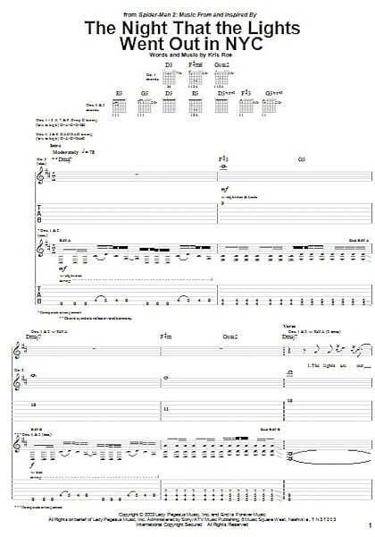 open zoom image for The Night That The Lights Went Out In NYC - Guitar TAB, New, Main