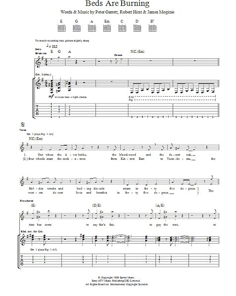 open zoom image for Beds Are Burning - Guitar TAB, New, Main