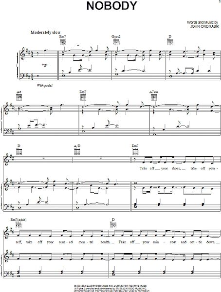 open zoom image for Nobody - Piano/Vocal/Guitar, New, Main
