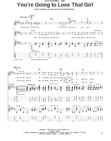open zoom image for You're Going To Lose That Girl - Guitar TAB, New, Main
