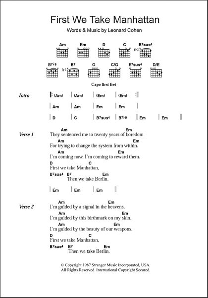 open zoom image for First We Take Manhattan - Guitar Chords/Lyrics, New, Main