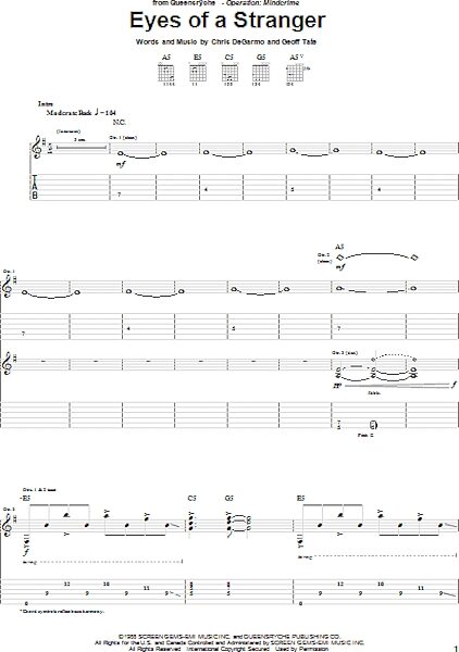 open zoom image for Eyes Of A Stranger - Guitar TAB, New, Main
