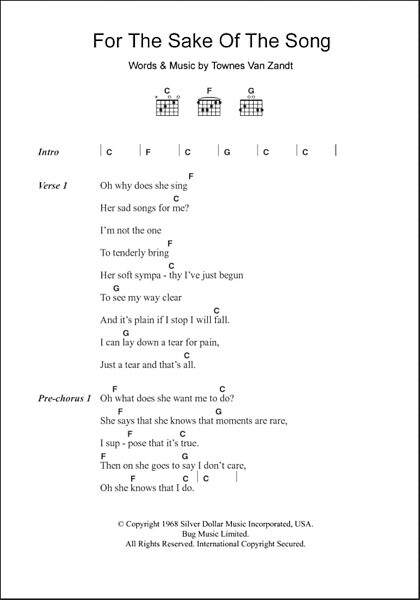 open zoom image for For The Sake Of The Song - Guitar Chords/Lyrics, New, Main
