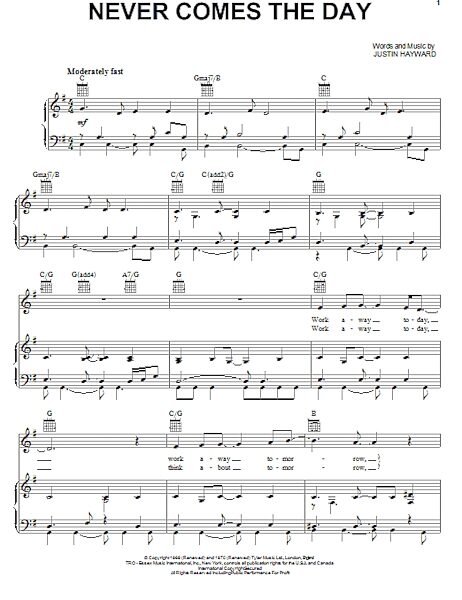 open zoom image for Never Comes The Day - Piano/Vocal/Guitar, New, Main
