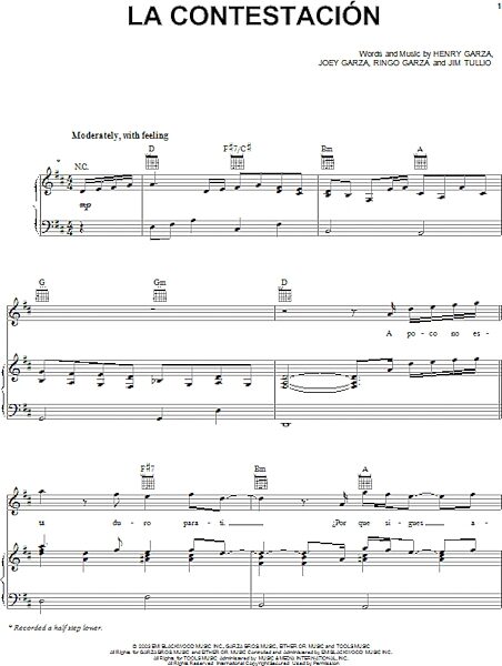 open zoom image for La Contestacion - Piano/Vocal/Guitar, New, Main