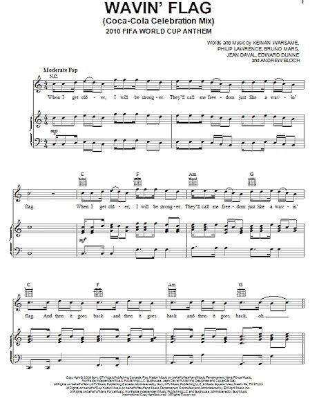 open zoom image for Wavin' Flag (Coca-Cola Celebration Mix) (2010 FIFA World Cup Anthem) - Piano/Vocal/Guitar, New, Main