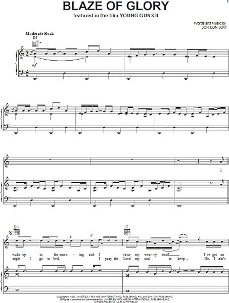 open zoom image for Blaze Of Glory - Piano/Vocal/Guitar, New, Main