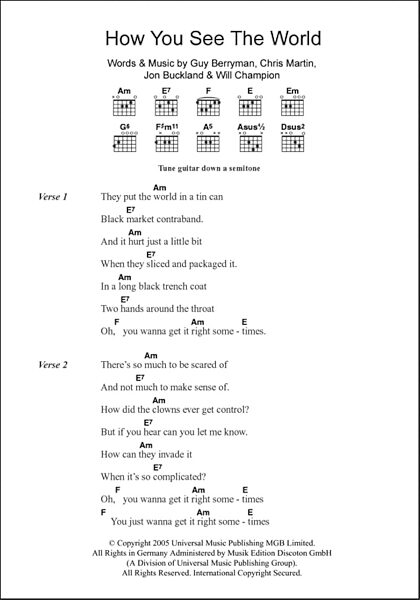 open zoom image for How You See The World - Guitar Chords/Lyrics, New, Main