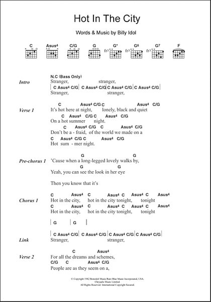open zoom image for Hot In The City - Guitar Chords/Lyrics, New, Main
