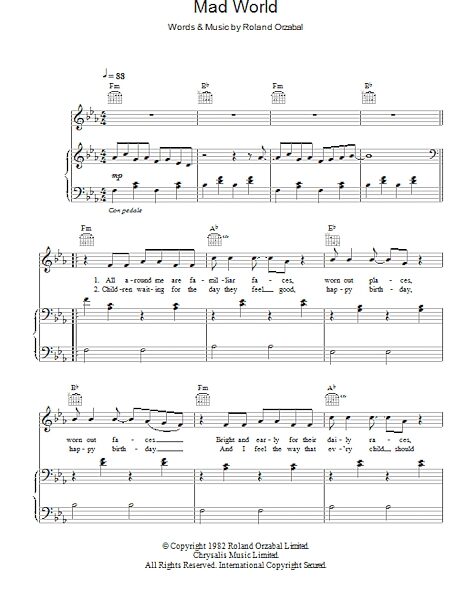 open zoom image for Mad World - Piano/Vocal/Guitar, New, Main