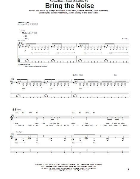 open zoom image for Bring The Noise - Guitar TAB, New, Main