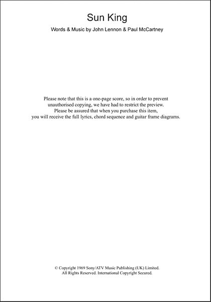 open zoom image for Sun King - Guitar Chords/Lyrics, New, Main