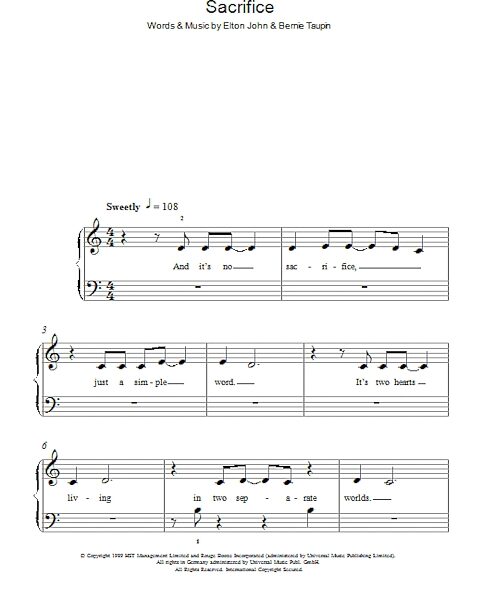 open zoom image for Sacrifice - Easy Piano, New, Main