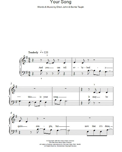 open zoom image for Your Song (Chorus Only) - Easy Piano, New, Main