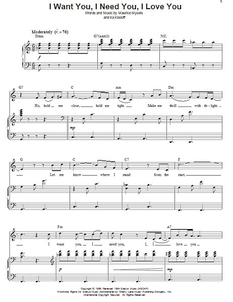open zoom image for I Want You, I Need You, I Love You - Piano Vocal, New, Main