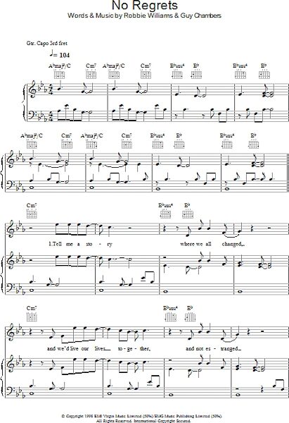 open zoom image for No Regrets - Piano/Vocal/Guitar, New, Main