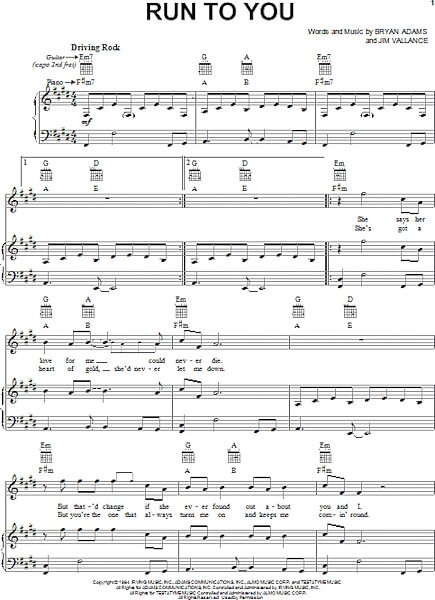 open zoom image for Run To You - Piano/Vocal/Guitar, New, Main