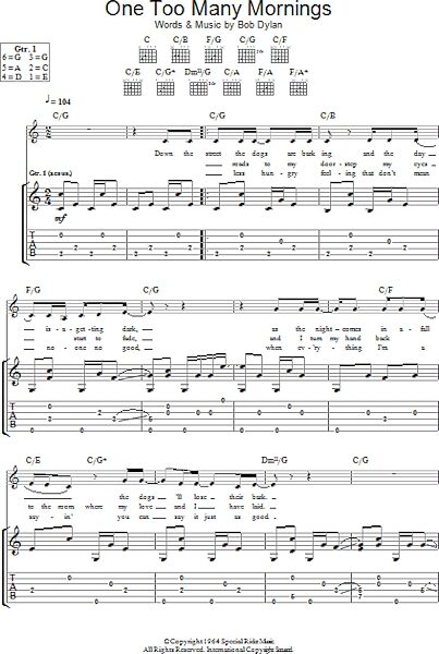 open zoom image for One Too Many Mornings - Guitar TAB, New, Main