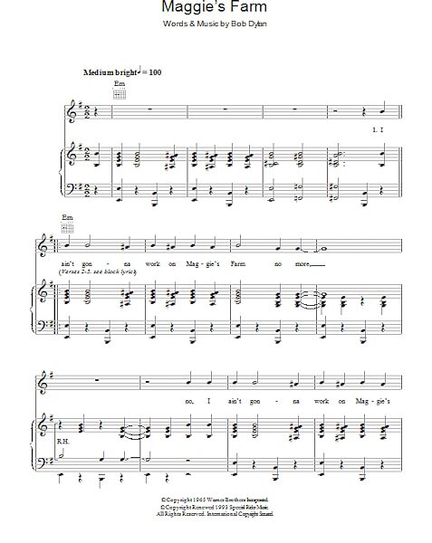 open zoom image for Maggie's Farm - Piano/Vocal/Guitar, New, Main