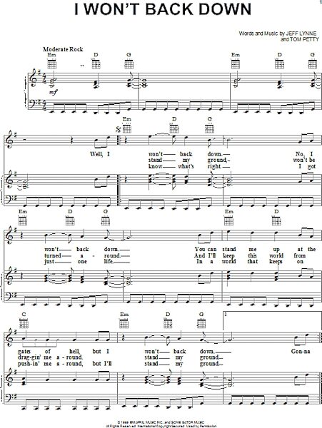 open zoom image for I Won't Back Down - Piano/Vocal/Guitar, New, Main