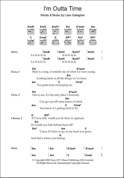 open zoom image for I'm Outta Time - Guitar Chords/Lyrics, New, Main