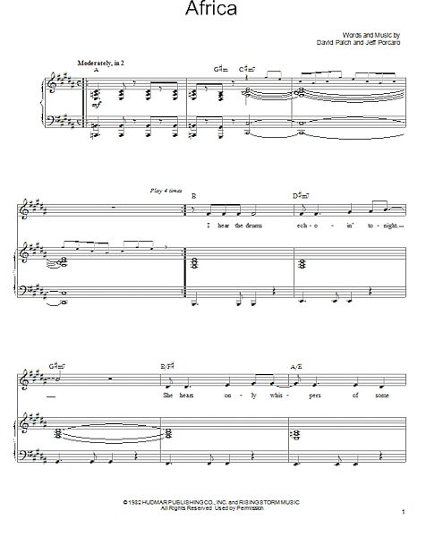open zoom image for Africa - Piano/Vocal/Guitar, New, Main