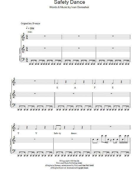 open zoom image for The Safety Dance - Piano/Vocal/Guitar, New, Main