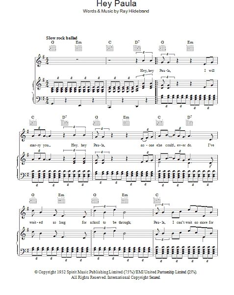 open zoom image for Hey Paula - Piano/Vocal/Guitar, New, Main